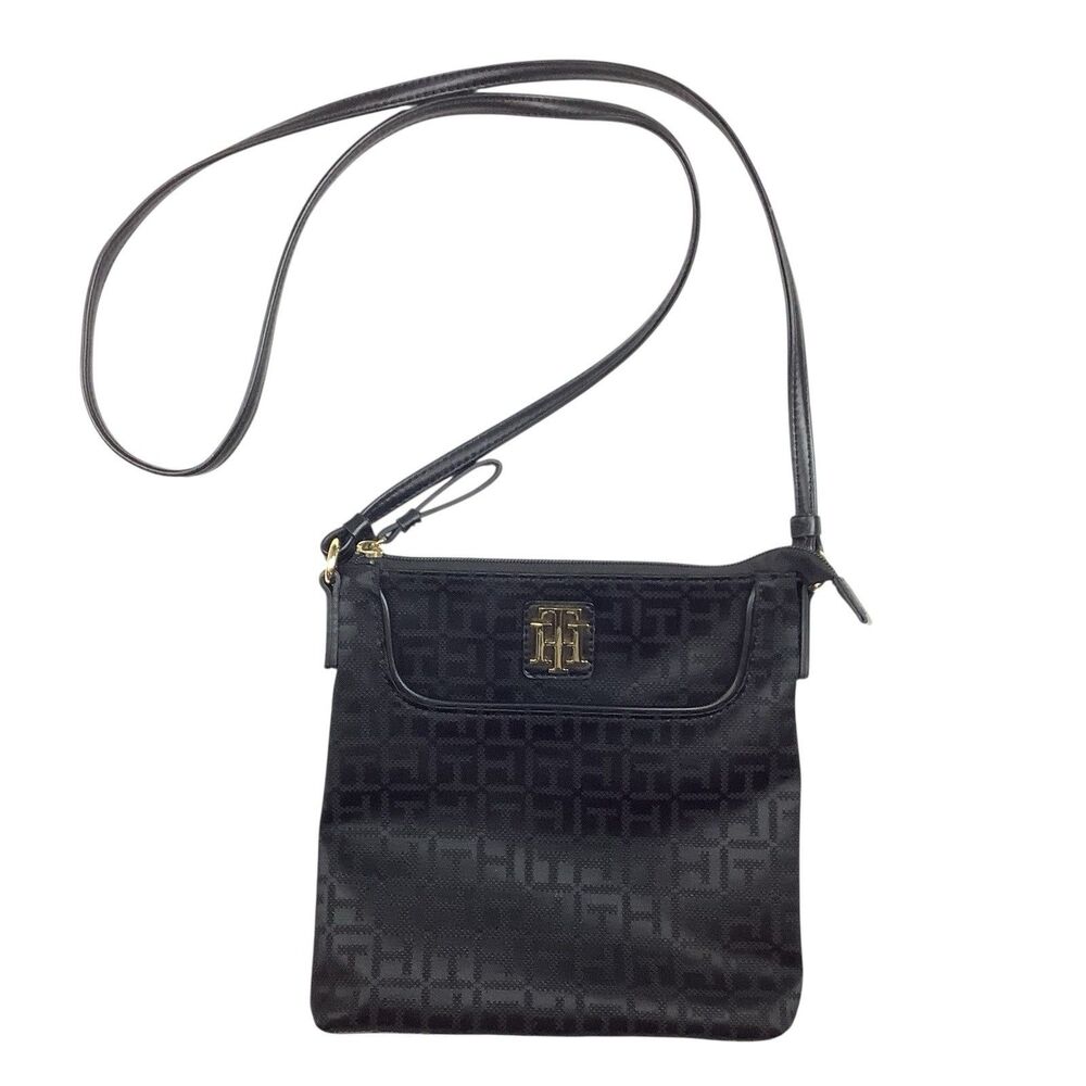 Tommy Hilfiger Black Monogram Cross-body Crossbody Bag Purse